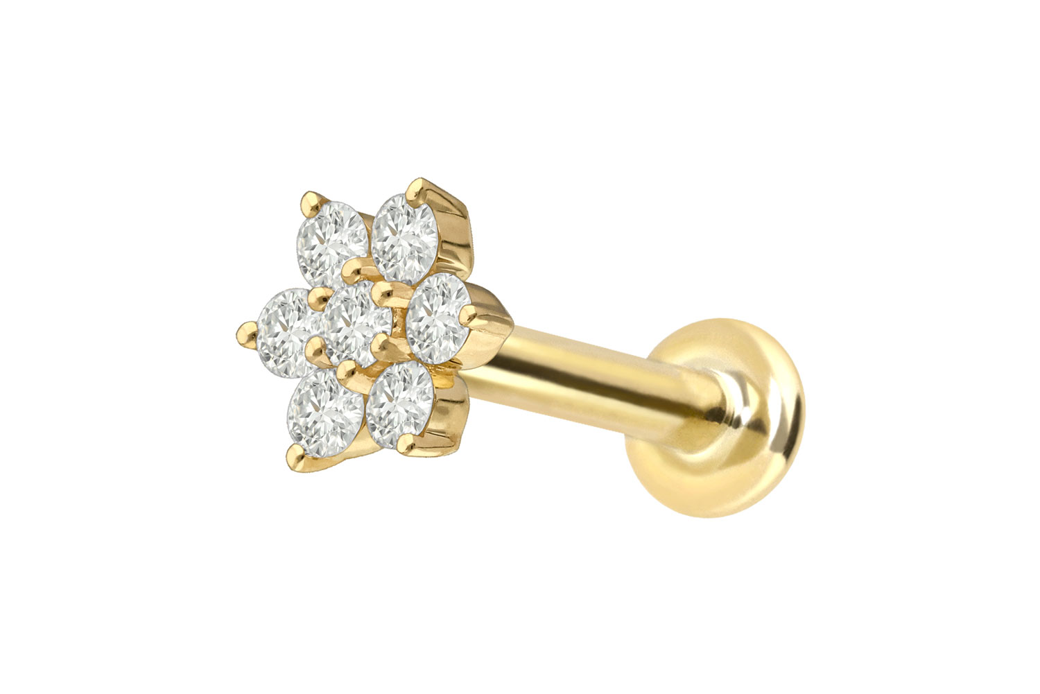 18 Karat Gold Labret Piercing mit Innengewinde DIAMANT-BLUME